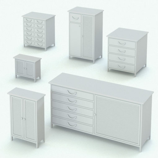 Revit Family / 3D Model - Drawers-Doors Bathroom Cabinet Variations