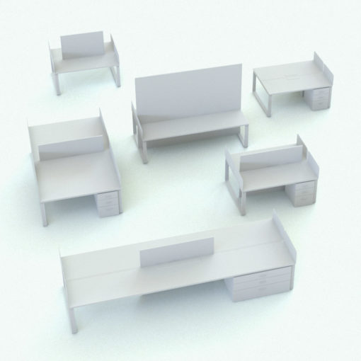 Revit Family / 3D Model - Minimalistic Office Workstation Desks Variations